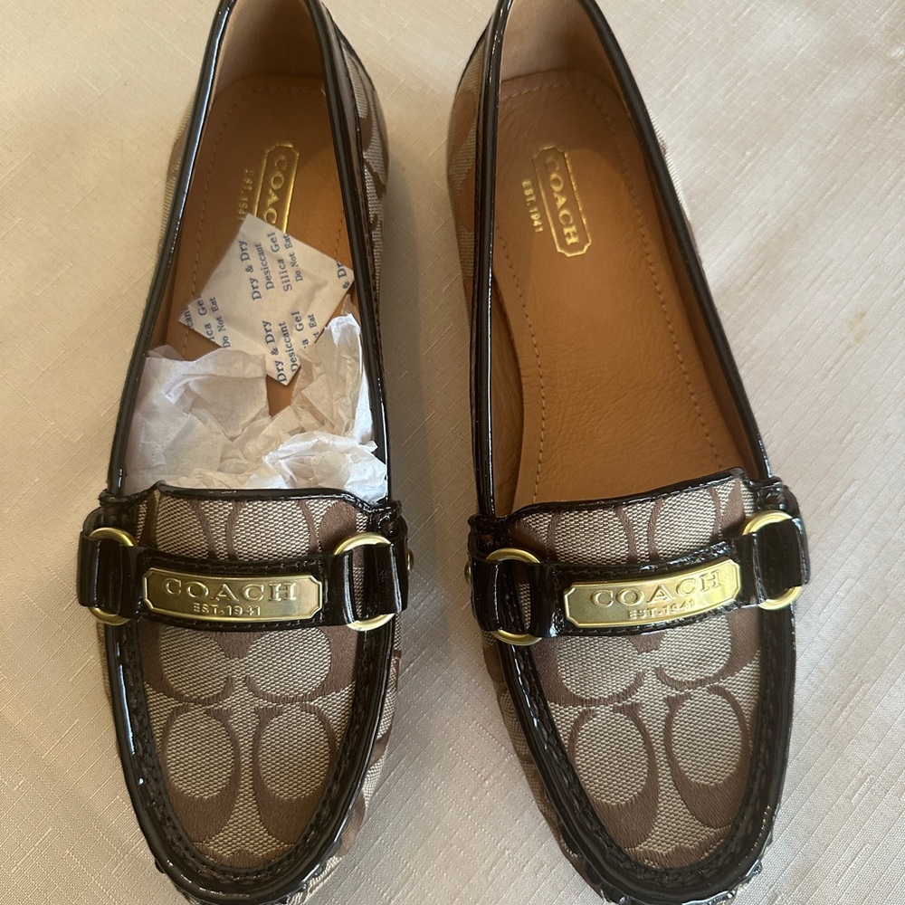 Coach Signature Brown Loafers with Gold Accents